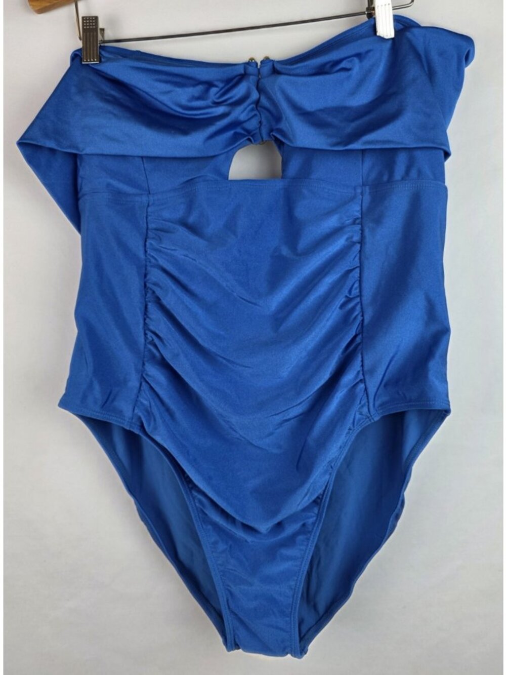 Mynah Womens One Piece Swimsuit Size XL Blue Cut Out Open Back Strapless Swim